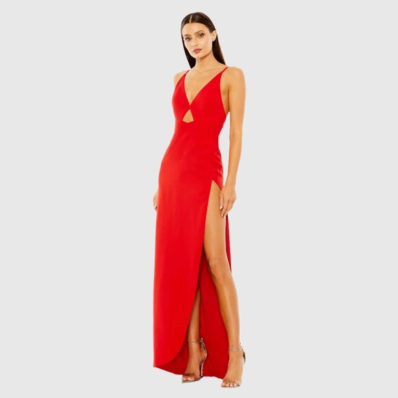 NWT Mac Duggal Faux Wrap Pearl Strap Gown Red 4 #9842 - Picture 1 of 8